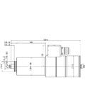 Heavy Duty Water Cooled Motor Spindle With Angular Contact Ball Bearings And Axial Preload For Beast Mode CNC Milling And Smooth Operator Live Tooling Setup, technical drawing with dimensions in mm.