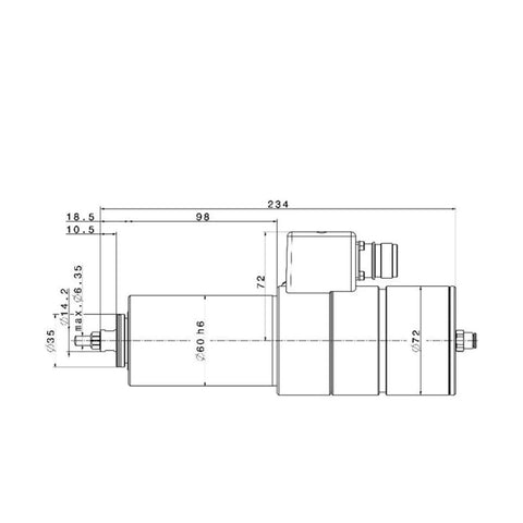 Heavy Duty Water Cooled Motor Spindle With Angular Contact Ball Bearings And Axial Preload For Beast Mode CNC Milling And Smooth Operator Live Tooling Setup, technical drawing with dimensions in mm.