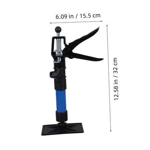 Heavy Duty Telescopic Cabinet Lift Jack With Adjustable Support Pole For Quick Wall Setup and Rock Solid Furniture Raising In Kitchens Bathrooms Or Garages, showing height and clamp design.