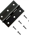 Six Pack 3 Inch Black Stainless Steel Butt Hinges With Hardware Heavy Duty Rust Resistant Cabinet Door Hinges For Furniture And Fine Woodworking Built Tough Ready To Rock On Any Job close-up view with screws included.
