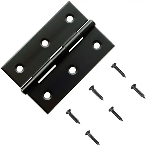 Six Pack 3 Inch Black Stainless Steel Butt Hinges With Hardware Heavy Duty Rust Resistant Cabinet Door Hinges For Furniture And Fine Woodworking Built Tough Ready To Rock On Any Job close-up view with screws included.