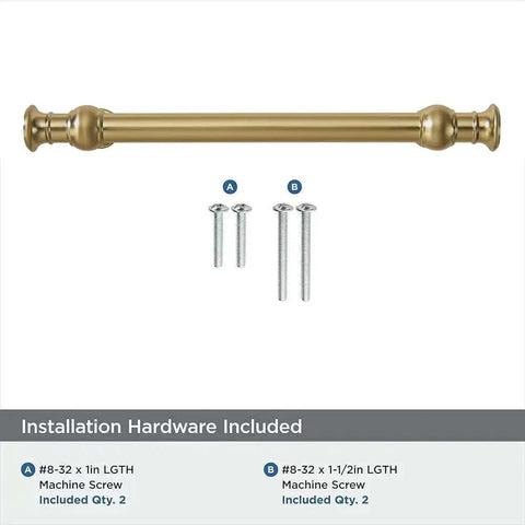 Ten Pack Six Inch Brushed Brass Cabinet Pulls Featuring Heavy Duty Solid Metal Construction and Sleek Modern Style with screws included.