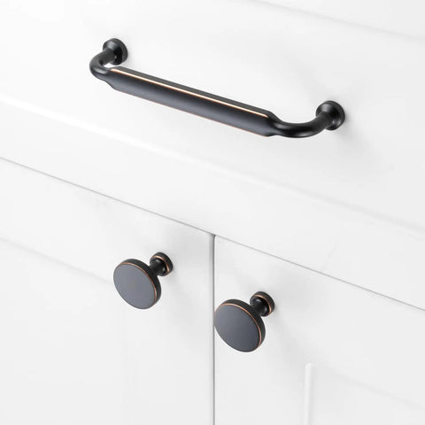Ten Pack One And One Quarter Inch Oil Rubbed Bronze Cabinet Knobs Brushed Bronze Round Drawer Pulls on white cabinet doors