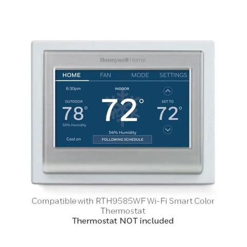White Thermostat Wall Plate With Mount Bracket For 2x4 Electrical Box displayed with compatible Honeywell thermostat