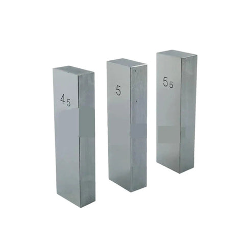 Beefy Precision Steel Measuring Block Gauge For Lathe Tools, Micrometer Adjustable, featuring three steel blocks with numbers.