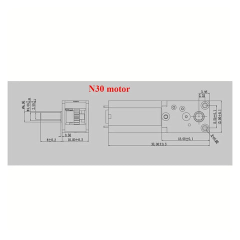 Technical diagram of Micro Worm Gear Motor 050 N30 N20 3V To 12V DC Right Angle Output Shaft All Metal Gearbox Slow Speed Reduction