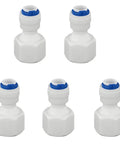 Five pack of Three Eighth Inch Female Thread Straight To One Quarter Inch Push In Quick Connect Fittings for RO water filtration systems
