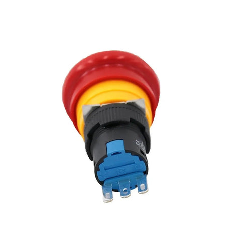 Mushroom Head Emergency Stop Push Button Switch 16mm Turn To Reset 1NO 1NC with cover, rear connector view