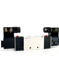 Beefy 5 Way 2 Position Double Solenoid Valve for Pneumatic Systems DC 12V 1 Quarter Inch PT Thread Internal Pilot Aluminum Alloy Valve