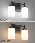 Vintage Style Black Vanity Light Four Light Industrial Wall Sconce With Milky White Glass Shades for Bathroom in daylight and warm light