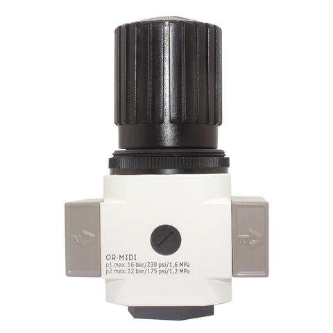 Front view of Beefy 1/4 NPT Heavy Duty Air Pressure Regulator For Compressed Air Systems Adjustable 0-180 Psi Max 230 Psi High Flow 56 SCFM At 90 Psi Industrial Grade Control Valve OR02