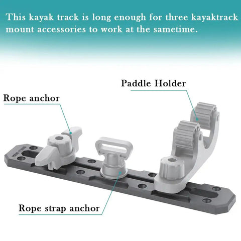 Low Profile Kayak Gear Track Set 10.4 Inch With Reinforced Marine Nylon And Free Screws For Simple Rod Holder Mounts, Durable T Track Rails For Fishing Gear And Accessories For All Kayak Setups, with rope and paddle holders
