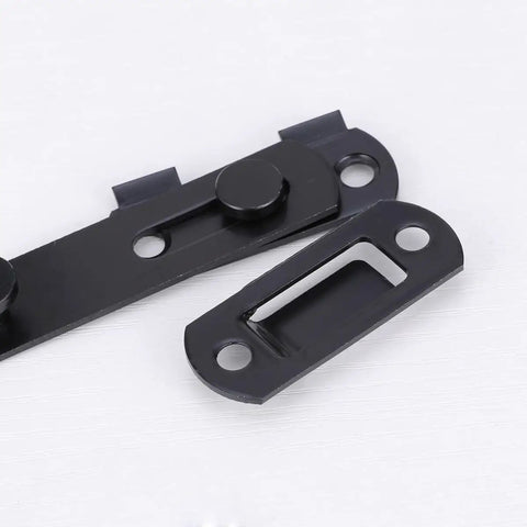 2pcs Stainless Steel Gate Latch Door Hasp, Rust Proof Safety Lock, showing two black latches, designed for security on doors and cabinets.