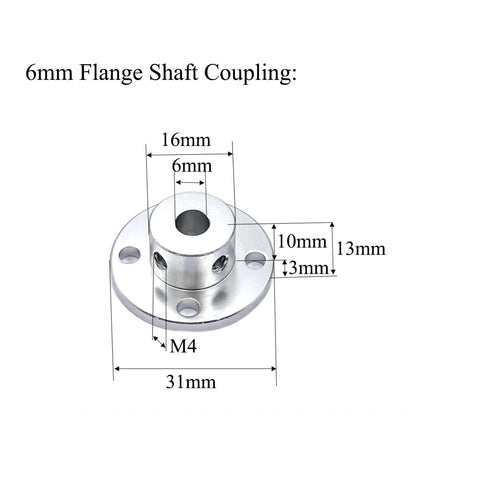 Front view of 6pcs 6mm aluminum flange shaft couplings with mounting hub for RC model motors