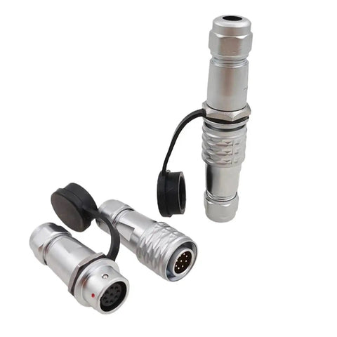 Heavy Duty Panel Mount SF12 Connector Kit With 2 To 9 Pin Metal Plugs For Equipment Power Male And Female 1 Piece SF12 4 Panel Mount Industrial Grade Electrical Connector For Machines And Robotics, metal connectors with caps