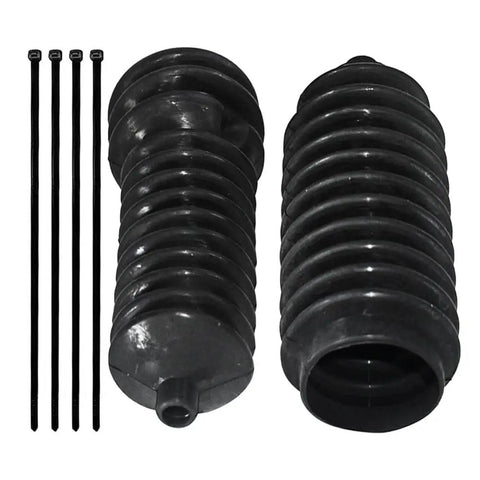 Steering Rack Boots Replacement Kit 5412012 5412013 For Polaris Ranger And RZR UTVs Including 500 570 700 800 900 1000 XP4 1000 From 2012 Through 2022 Beefed Up Fit, showing two black ribbed boots and four zip ties.