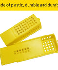 Plastic Queen Bee Cages 12 Pack Beekeeping Go To Transporting Catcher Kit, yellow, lightweight, showing open and closed view.