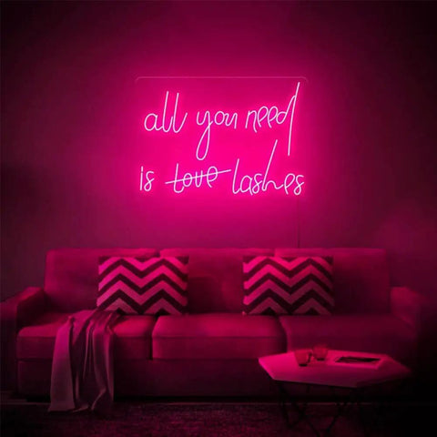 All You Need Is Lashes LED Neon Light Sign Pink 20 Inch For Wall Decor Custom Personalized Home Decor Gift For Women And Girls Birthday Wedding Christmas Living Room