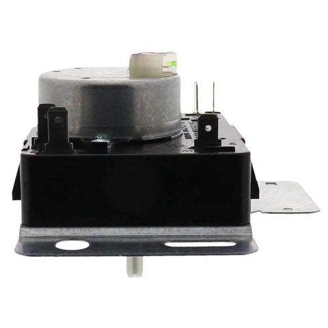 Side view of Dryer Timer Replacement Fits Whirlpool Maytag KitchenAid JennAir Amana Magic Chef Admiral Norge Roper W10436303 2311873 PS11754717 Built Tough For Everyday Dryers And Lasting Performance showing connectors and metal housing.