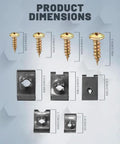 All In One 170 Piece Car U Clip And Screw Kit With 9 Sizes U Nuts And Fasteners For Dash And Door Panels product dimensions
