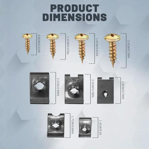 All In One 170 Piece Car U Clip And Screw Kit With 9 Sizes U Nuts And Fasteners For Dash And Door Panels product dimensions