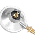 Close-up of Low Pressure Gas Regulator with Adjustable Valve for BBQ Grills Patio Heaters Fire Pits and Outdoor Cooking 1 Inch 20UNF Zinc Alloy Build Durable LP Regulator for Camping and More showing 3/8 inch female connection.
