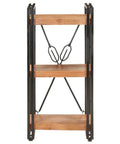 Three-Tier Acacia Wood Bookcase With Powder-Coated Steel Frame, Industrial Style Shelving Unit, front view, natural materials.