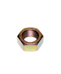 Heavy Duty Zinc Plated Grade 8 Steel Hex Nuts With Bright Yellow Finish 2 Inch 12 Threading close-up view of nut with internal threading.