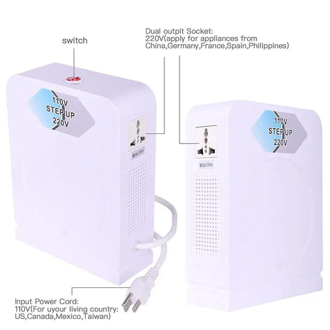 Heavy Duty 2000W Step Up Voltage Converter From 110V 120V To 220V 240V With Dual Sockets For Eurasian Home Appliances