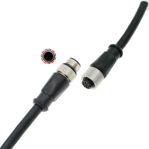 Rugged M12 A Code Three Pin Male To Female Cable Fifteen Meter High Flex Sensor Actuator Wire For PLC And IO Systems showing connectors.