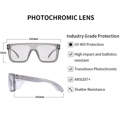 Rock Solid Kickass Safety Glasses For Construction With Photochromic UV400 Blue Light Blocking Wraparound Impact Resistant Eyewear For Jobsite And Daily Wear Clear Gray