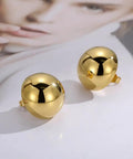 Half Ball Stud Earrings for Women, Gold Tone 20mm Round Ball Jewelry, close-up of gold-plated stainless steel studs