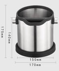 Pro Made Stainless Steel Coffee Knock Box And Espresso Tamping Station dimensions with shock dampening grip and easy lift tray.