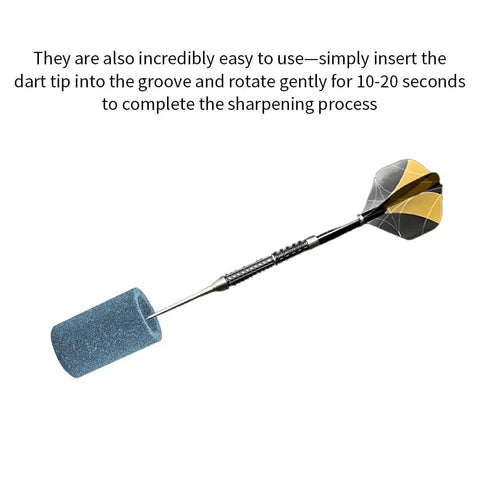 6 Piece Dart Sharpeners Set With Cylindrical Grinding Stones For Steel Tip Darts Keep Points Sharp Reduce Burrs And Bounce Outs Durable Darts Accessories Kit shown sharpening a dart