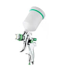Badass HVLP Pneumatic Paint Sprayer For Auto Body Work And Home Wall Primer Jobs with white cup and chrome handle for easy application.