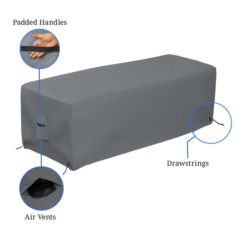 Rectangular Fire Pit Cover 48 Inch Long 25 Inch Wide 18 Inch High Heavy Duty Tough As Nails Waterproof 12 Oz PVC Coated Polyester All Weather UV Guard Gray