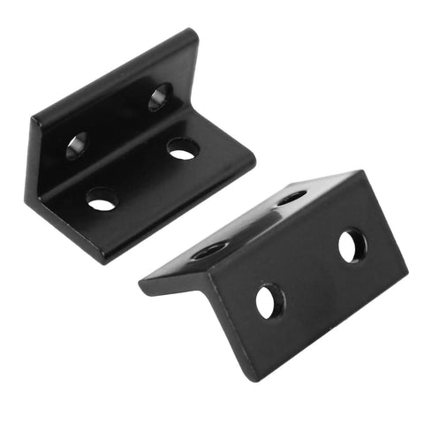 Two black 90° L brackets with four holes, part of the 10 Pcs 4 Hole Inside Corner Bracket Kit For 2040 Aluminum Extrusion With 6mm Slot.