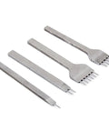 Diamond Leather Chisel Tool Set For DIY Leatherworking Pro Grade Hole Punch Kit with prongs and anti-slip handles on white background