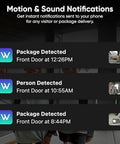 Notifications from Wireless Duo Cam Video Doorbell With Chime Included, showing package and person detection times.