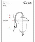 Armstrong Outdoor Wall Light With Aluminum Frame Black Finish And Clear Water Glass Shade For Porch Or Patio technical drawing