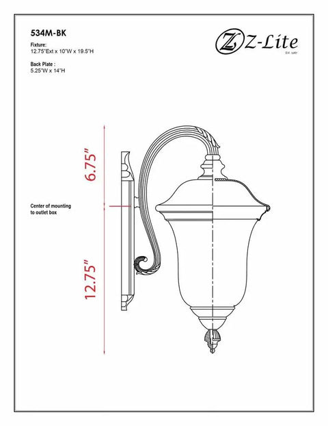 Armstrong Outdoor Wall Light With Aluminum Frame Black Finish And Clear Water Glass Shade For Porch Or Patio technical drawing