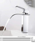 Chrome Waterfall Bathroom Faucet With Single Lever Handle Dope Sleek Deck Mount Lavatory Sink Faucet Modern Commercial Style