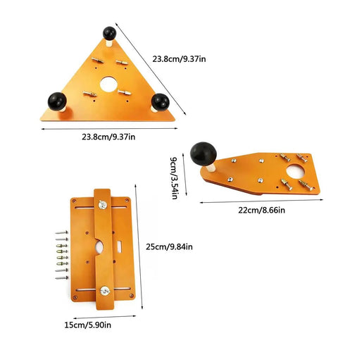 Heavy Duty Electric Wood Slotting And Chamfering Machine Inside Roll Away Case For Crisp Corner Bevels with three attachment pieces.