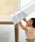 Clear Wall Corner Protector L Shaped Self Adhesive Edge Guard on table, kid-safe and scratch-resistant