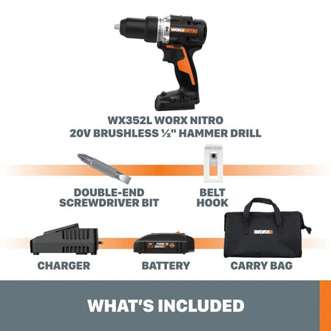 Power Share 20V Cordless Hammer Drill With Brushless Motor And Half Inch Chuck Beastly Build For Tough Jobs Nitro Performance