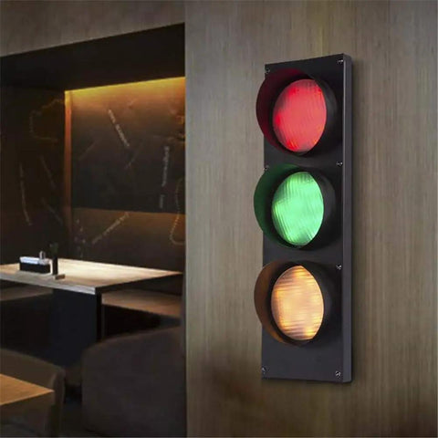 Remote Control Traffic Light Wall Lamp Triple Light 19 Inch Tall Industrial Retro Dope Sconce LED Bulbs Included Black Finish