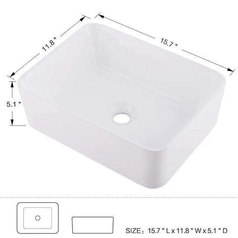 Vessel Sink With Faucet And Drain Combo 16x12 Inch Above Counter Porcelain Ceramic White Vanity Sink Rectangular Dope Sleek Modern Art Basin