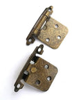 Ten Pack Overlay Cabinet Hinges Self Closing For Kitchen Cupboards And Furniture Doors Flush Mount With Silicon Bumpers And Hardware Screws Quiet Soft Close 7x4x3 Cm Green Bronze showing two green bronze hinges.