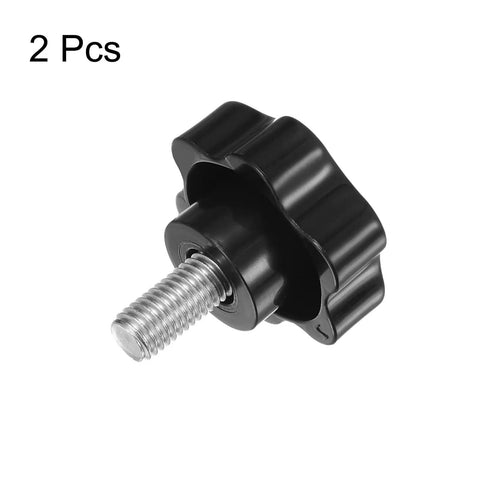 Hefty Two Piece Star Knobs Featuring Snappy Black Plastic Six Star Heads And Nasty Strong 304 Stainless M10 Threads for quick hand twists.