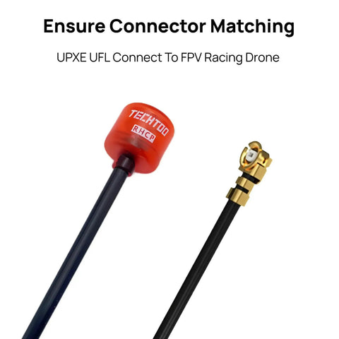 Beefy Long Range RHCP FPV Antenna For 5.8GHz Drones, 150mm IPEX UFL Connector, 2.5 dBi Gain, red radome and connector view
